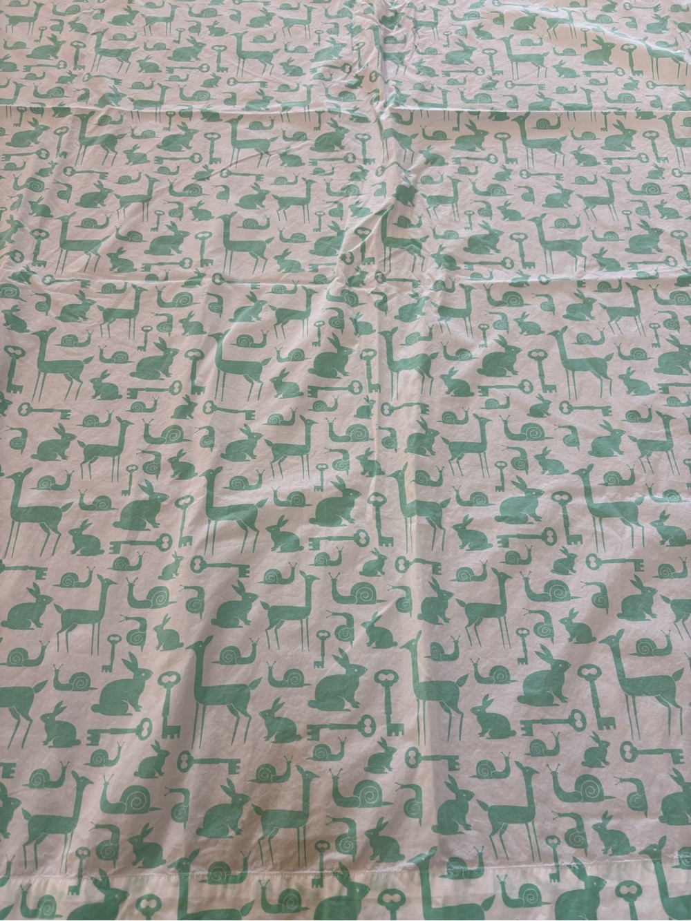 The Land of Nod Mint Green Animal & Key Print Cotton Sheet